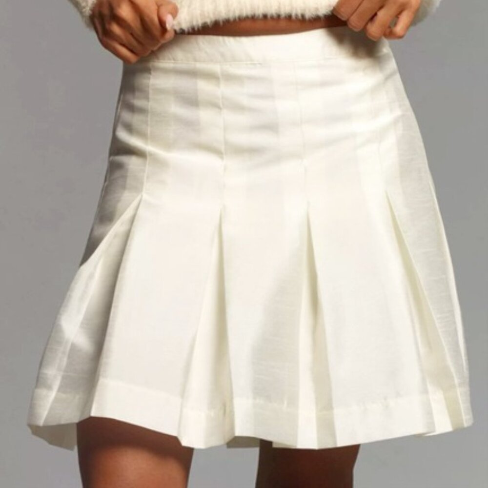 $128 ANTHROPOLOGIE Maeve taffeta mini skirt ivory 4 - Picture 2 of 11